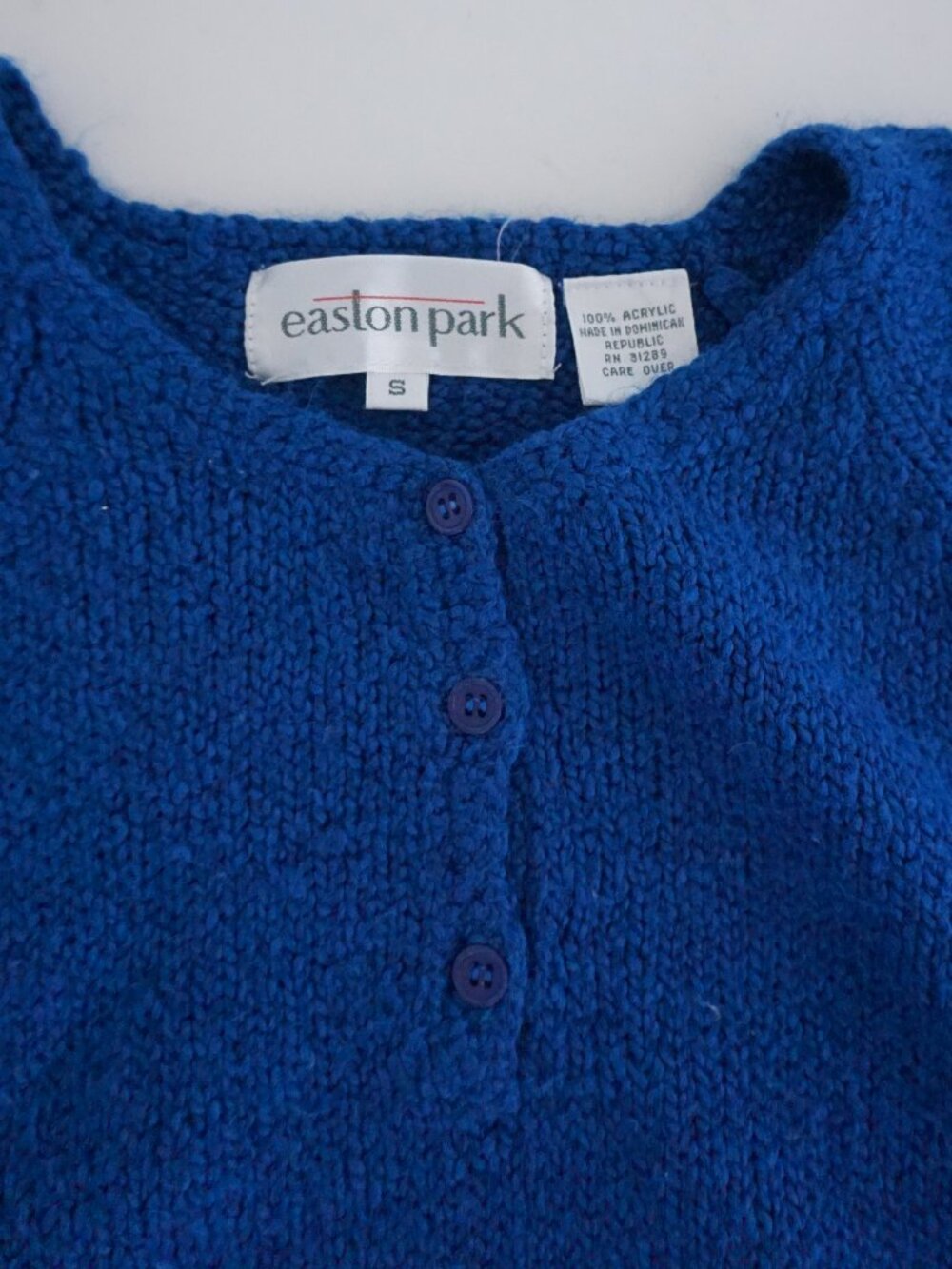 Vintage Easton Park Cobalt Blue Knit Henley Button Textured Grandpa Sweater S - Picture 9 of 9